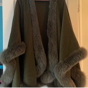 St. John Olive Green Coat with Fur Trim